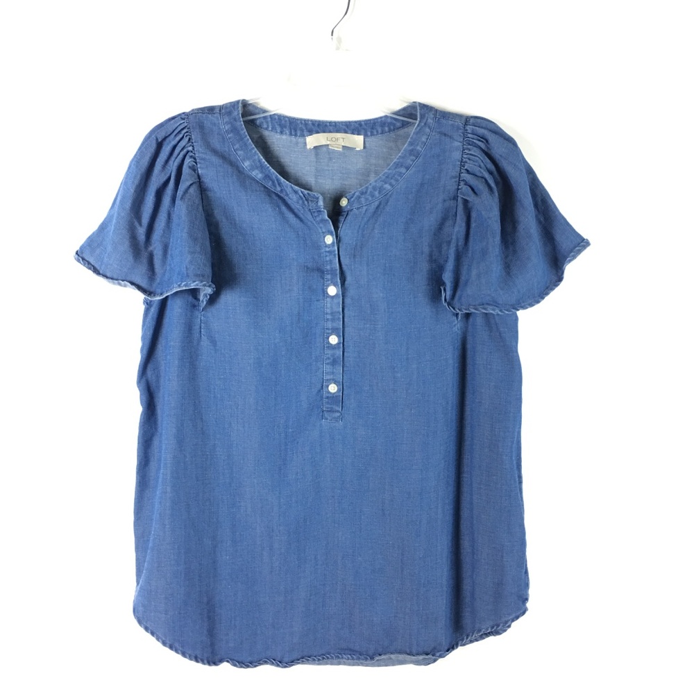 Ann Taylor Loft Women Chambray Denim Henley Blouse - Picture 2 of 8
